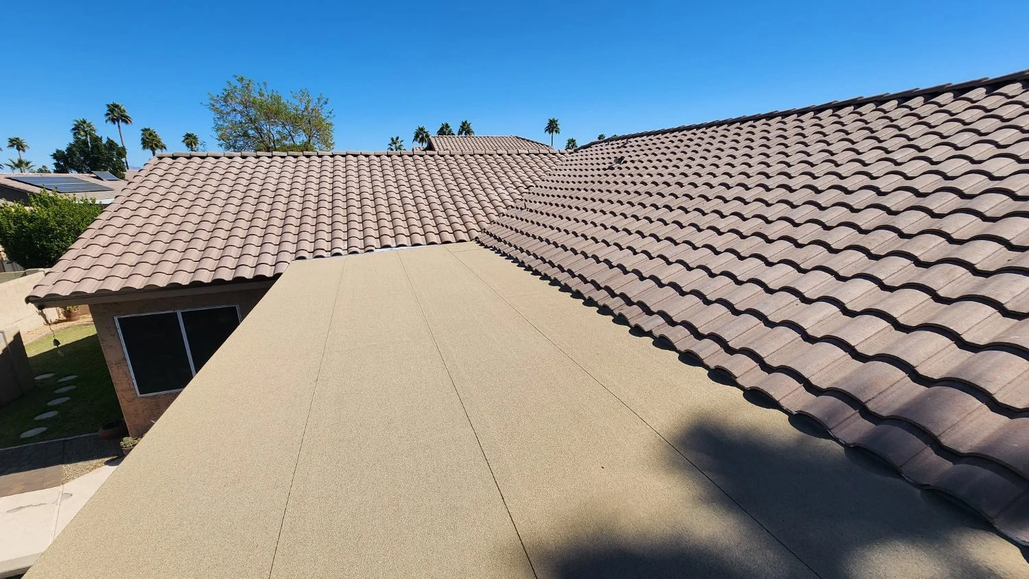Detail of ridge tiles on a finished tile roof