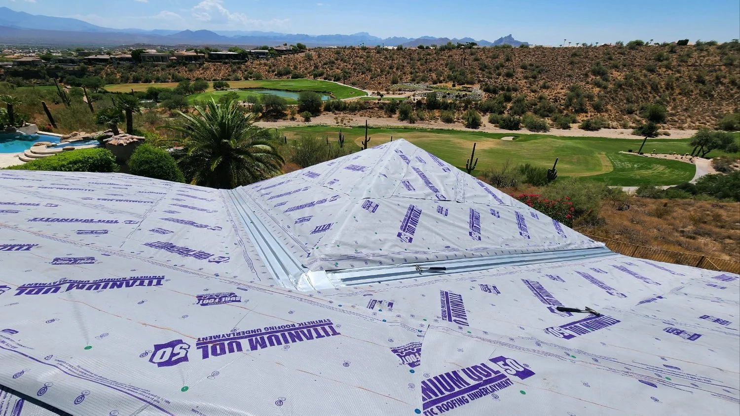 New underlayment installed on a golf course home before the tile is re-set